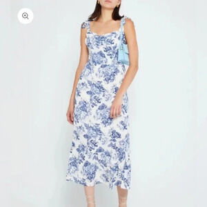 Tuckernuck OPT Blue toile print tie shoulder midi dress 22448